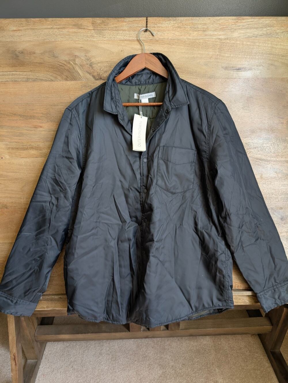 Outerknown The Origin Shacket Men Large Black Long Sleeve Snap Front 1510033 NWT
